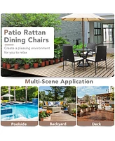 4PCS Patio Wicker Rattan Dining Chairs Cushioned Seats Armrest Garden