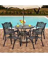 Costway 36'' Patio Round Dining Bistro Table Cast W/2'' Umbrella Hole