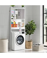 Costway Over The Toilet Storage Cabinet Bathroom Space Saver w/ Open Shelves & Door