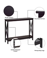 Costway 2-Tier Console Table x-Design Bookshelf Sofa Side Accent