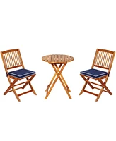 Costway 3PCS Patio Folding Wooden Bistro Set Cushioned Chair Conversation Garden