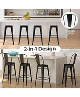 Costway Set of 4 High Back Metal Stool 30'' Seat Bar Height