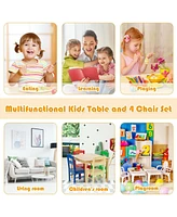 Kids 5 Piece Table Chair Set Pine Wood Multicolor Children Play Room Furniture