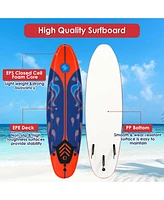 Costway 6' Surfboard Foamie Body Surfing Board W/3 Fins & Leash