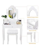 Costway White Vanity Wood Makeup Dressing Table Stool 3 Drawer