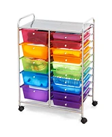 Costway 15 Drawer Rolling Storage Cart Tools Scrapbook Paper Office School Organizer