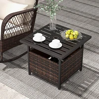 Costway Brown Rattan Wicker Steel Side Table Outdoor Furniture Deck