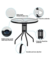 Costway 32''Outdoor Patio Round Table Tempered Glass Top