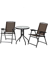 Costway 3PC Bistro Patio Garden Furniture Set 2 Folding Chairs Glass Table Top Steel