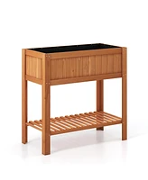 Rectangle Wood Flower Planter Box Portable Raised Vegetable Patio