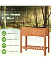 Costway Rectangle Wood Flower Planter Box Portable Raised Vegetable Patio