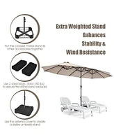 15FT Double-Sided Twin Patio Umbrella Sun Shade Outdoor Crank Market Base