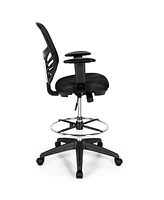 Costway Mesh Drafting Chair Office Chair w/Adjustable Armrests & Foot-Ring