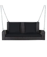 2-Person Patio Rattan Hanging Porch Swing Bench Chair Cushion