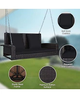 Costway 2-Person Patio Rattan Hanging Porch Swing Bench Chair Cushion