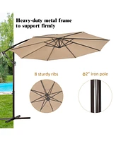 10FT Patio Offset Hanging Umbrella Easy Tilt Adjustment 8 Ribs