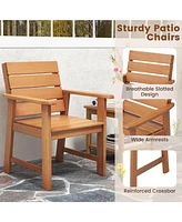 Costway 2 Pcs Patio Hardwood Chair Wood Dining Armchairs Breathable Slatted Seat Garden