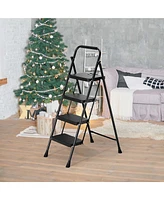 Costway Folding Step Ladder Portable 4 with Safety Handrails & Anti-Slip Pedals
