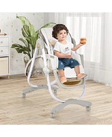 Costway Toddler High Chair with Wheel Folding Dining Chair Adjustable Height & Recline