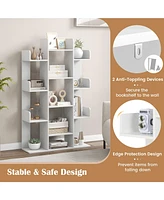 Bookshelf Tree-Shaped Bookcase with 13 Storage Shelf Rustic Industrial Style