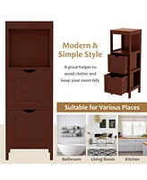 Costway Bathroom Floor Cabinet Freestanding Side Storage Organizer with 2 Removable Drawers