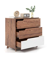 Costway 3-Drawer Dresser Farmhouse Wooden Sofa Beside Table Storage Organizer Rustic