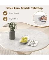 Costway Round Dining Table 36" Faux Marble Tabletop Rubber Wood Legs Kitchen