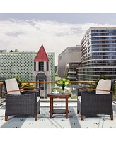 Costway 3PCS Patio Wicker Sofa Set Acacia Wood Frame