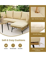 3 Pcs L-Shaped Patio Sofa Set Conversation Furniture with Cushions Deck Garden