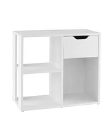 Costway 3-Cube Bookcase Organizer with 2-tier Wooden Storage Shelf & Pull-out Drawer