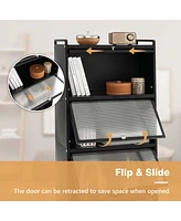 Costway 5-Tier Kitchen Baker's Rack Storage Cabinet Mobile Microwave Stand Flip-up Doors