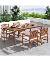 Set of Outdoor Dining Chair Patio Solid Wood Chairs with Comfortable Cushions