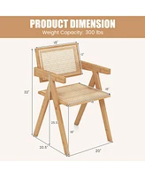 Costway Set of Rattan Accent Chairs Mid Century Dining Armchair Bamboo Frame Kitchen