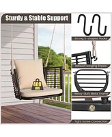 Costway Patio Hanging Rattan Basket Chair Swing Hammock with Seat Cushion