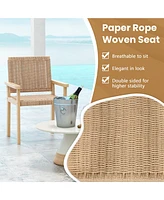 Patio Chair Set of 2 Rubber Wood Dining Armchairs Paper Rope Woven Seat