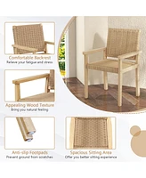 Patio Chair Set of 2 Rubber Wood Dining Armchairs Paper Rope Woven Seat