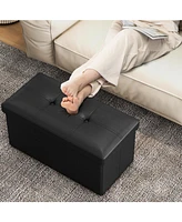 Folding Storage Ottoman Upholstered Rectangle Footstool Pvc Leather 22.5 Gallon