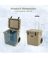 45 Quart Cooler Towable Ice Chest w/ All-Terrain Wheels Leak-Proof for Camping