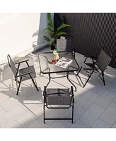 Patio Dining Set for 4 Folding Chairs & Dining Table Set with Umbrella Hole
