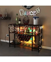 Costway Cabinet Bar Table Rack for Drinks Glasses with Power Outlets