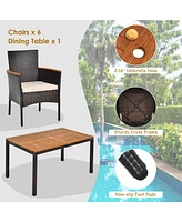 Gymax 7PCS Rattan Outdoor Dining Set Patio Furniture Set w/ Cushions Umbrella Hole