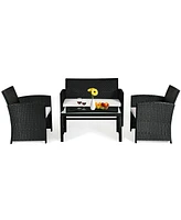 Costway 4PCS Patio Rattan Furniture Conversation Set Cushioned Sofa Coffee Table Garden