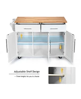 Costway Kitchen Island Trolley Cart Wood Brown Top Rolling Storage Cabinet