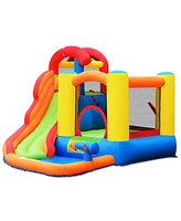 Costway Inflatable Bounce House Water Slide w/ Climbing Wall Splash Pool Water Cannon