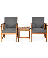 Costway 3PCS Solid Wood Patio Furniture Set Table&Chairs