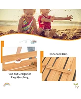 Costway Kids Large Wooden Sandbox w/Cover 2 Convertible Bench Seats for Outdoor Play