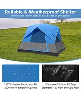 Gymax Camping Tent for 2-3 People Waterproof & Windproof Family Dome Tent w/ Rainfly Blue