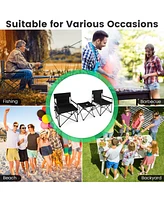 Gymax Folding Camping Chair Set of 3 Portable Lawn Chair & Side Table w/ 2 Cup Holders