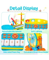 2-in-1 Kids Electronic Drum Kit Music Instrument Toy w/ Keyboard Microphone