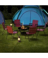 Gymax Set of 4 Patio Folding Web Chair Set Portable Beach Camping Chair Red